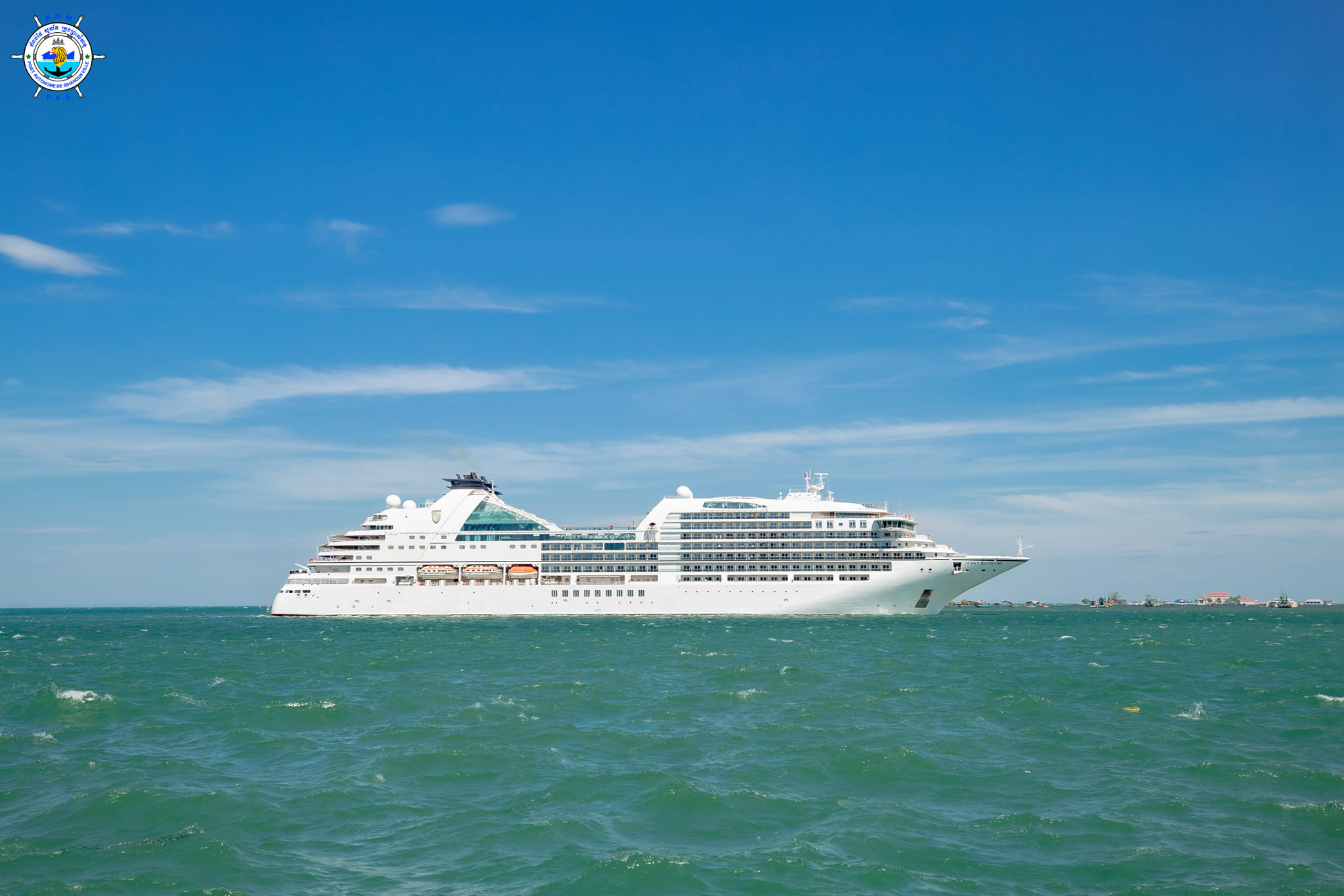 SEABOURN ENCORE cruise ship with nationality of Bahamas, length of 210.50 meters, width of 28 meters, and draft of 6.6 meters arrived at Sihanoukville Autonomous Port after sailing from Thailand

